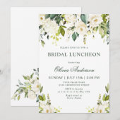 White Roses Floral Waterverf BRIDAL LUNCHEON Kaart (Voorkant / Achterkant)