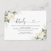 White Roses Floral Wedding Details Kaart (Voorkant)