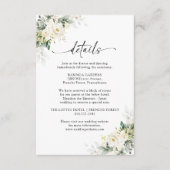 White Roses Floral Wedding Details Kaart (Voorkant)
