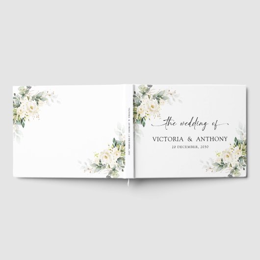 White Roses Floral Wedding Gastboek Gastenboek (Volledig)