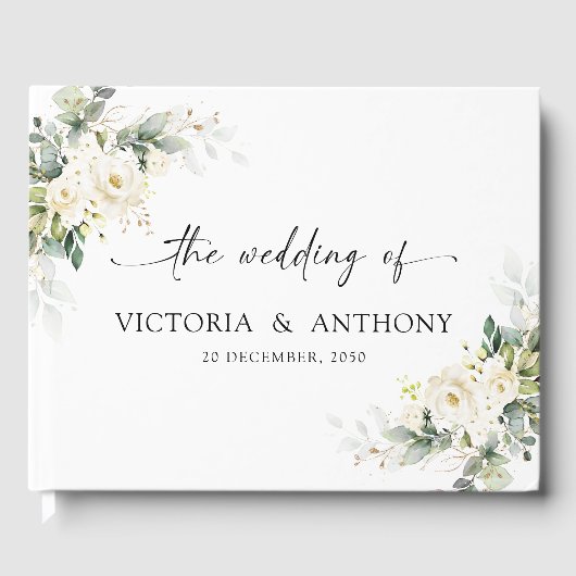 White Roses Floral Wedding Gastboek Gastenboek (Voorkant)