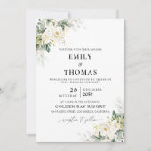 White Roses Floral Wedding Invitation Kaart (Voorkant)