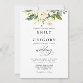 White Roses Floral Wedding Invitation Kaart (Voorkant)