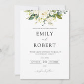 White Roses Floral Wedding Invitation Kaart (Voorkant)