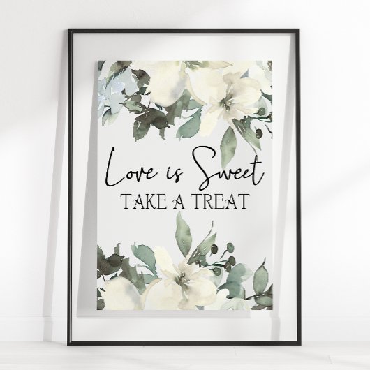 White Roses Floral Wedding Love is Sweet Favor Poster