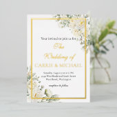 White Roses Foil Wedding Invitation Folie Uitnodiging (Staand Voorkant)