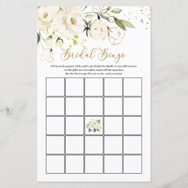 White Roses Foliage Bridal Bingo Game (Voorkant)