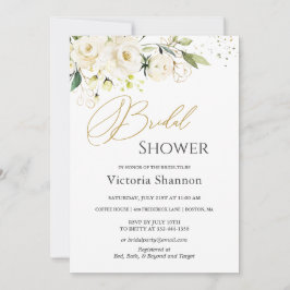 White Roses Foliage Bridal Shower Invitation Kaart