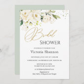 White Roses Foliage Bridal Shower Invitation Kaart (Voorkant / Achterkant)