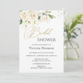 White Roses Foliage Bridal Shower Invitation Kaart (Staand voorkant)