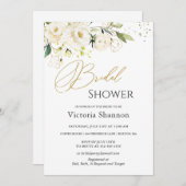 White Roses Foliage Bridal Shower Invitation Kaart (Voorkant / Achterkant)
