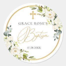 White Roses Foliage Cross Baptism Sticker