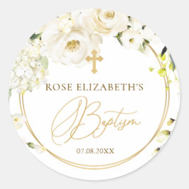 White Roses Foliage Cross Baptism Sticker
