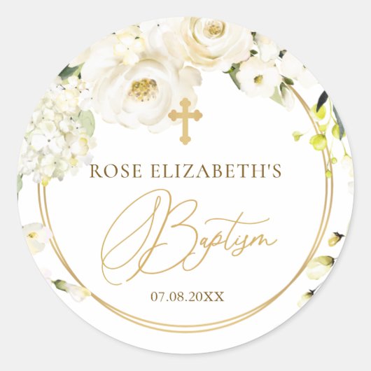 White Roses Foliage Cross Baptism Sticker (Voorkant)