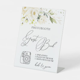 White Roses Foliage Foto Guest Book Pedestal Sign Reclamebord Met Voetstuk
