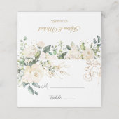 White Roses Foliage Wedding Folded Place Card Plaatskaartje (Buitenkant ongevouwen)