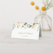White Roses Foliage Wedding Folded Place Card Plaatskaartje (Achterkant)