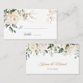 White Roses Foliage Wedding Folded Place Card Plaatskaartje (Voorkant / Achterkant)