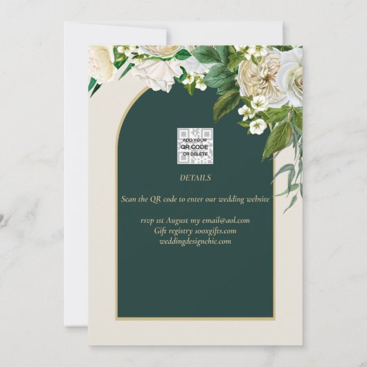 White Roses Forest Green Winter Weduwdatums Kaart (Achterkant)