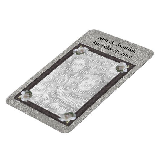 White Roses Frame Wedding Photo Personalized Magneet (Linkerzijde)