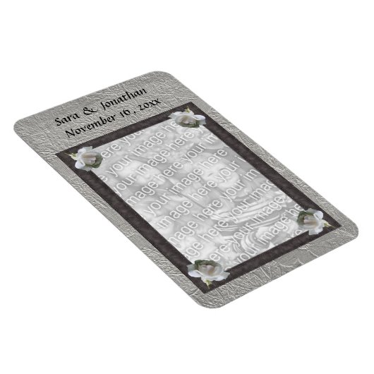 White Roses Frame Wedding Photo Personalized Magneet (Rechterzijde)