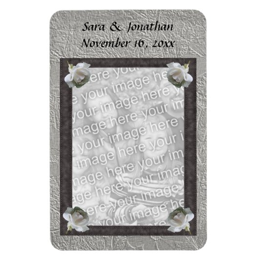 White Roses Frame Wedding Photo Personalized Magneet (Verticaal)