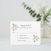 White Roses Gold Formal Elegant Stylish Wedding RSVP Kaartje (Staand voorkant)
