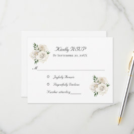 White Roses Gold Formal Elegant Stylish Wedding RSVP Kaartje