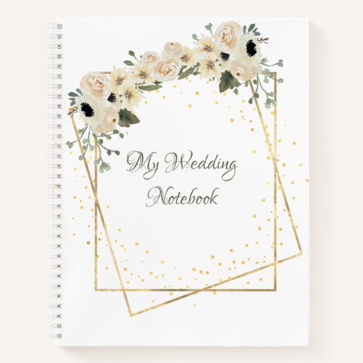 White Roses Gold Geometric Lijst Planner Notitiebo Notitieboek (Voorkant)