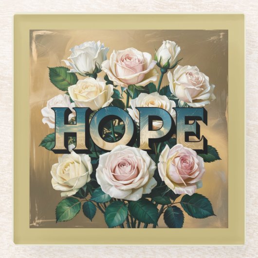 White Roses Gold Glass Onderzetter (Voorkant)