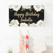 White Roses Gold Glitter Happy Birthday Name Black Spandoek (Insitu)