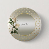 White Roses Gold Hearts Button (Voorkant)