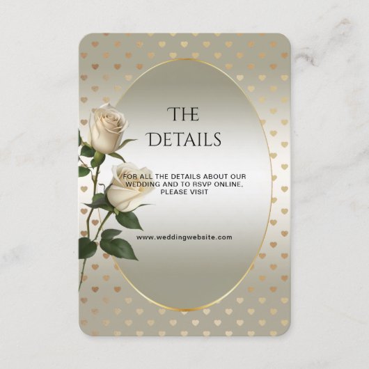 White Roses Gold Hearts Detail Enclosure Kaart (Voorkant)