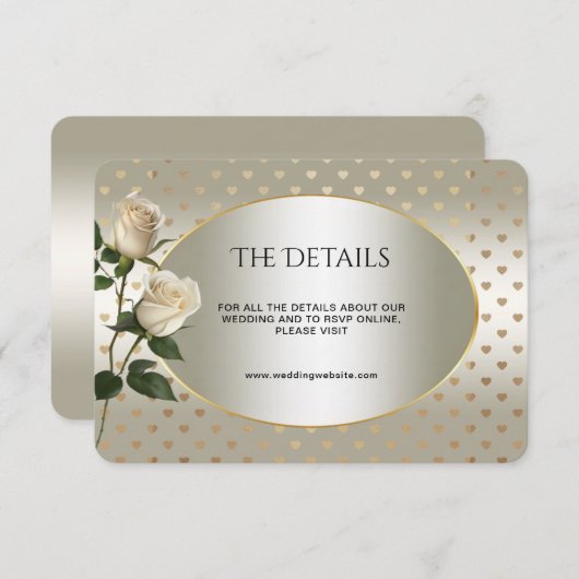 White Roses Gold Hearts Detail Enclosure Kaart (Voorkant / Achterkant)