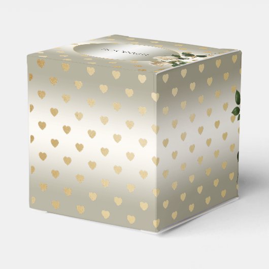 White Roses Gold Hearts Favoriete Box Bedankdoosjes (Achterkant)