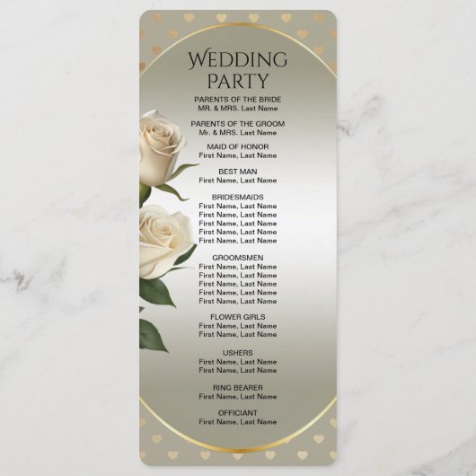 White Roses Gold Hearts huwelijksprogramma Programmakaart (Achterkant)