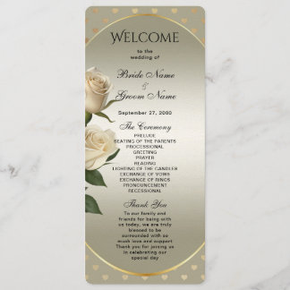 White Roses Gold Hearts huwelijksprogramma Programmakaart