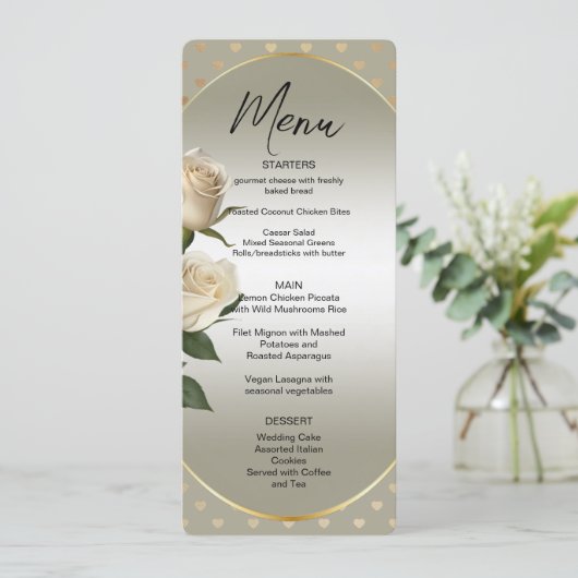 White Roses Gold Hearts Menu (Staand voorkant)