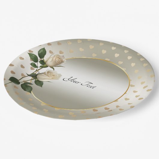 White Roses Gold Hearts Papier Bord (Gekanteld)