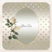 White Roses Gold Hearts Papier Onderzetter (Voorkant)
