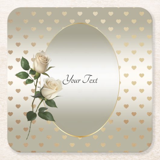 White Roses Gold Hearts Papier Onderzetter (Voorkant)