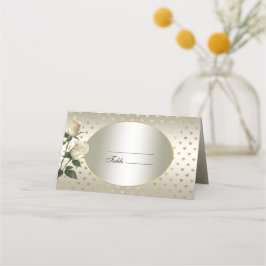 White Roses Gold Hearts Place Card Plaatskaartje