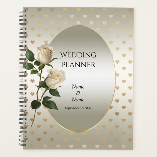 White Roses Gold Hearts Planner (Voorkant)