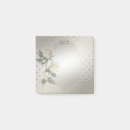White Roses Gold Hearts Post it Notes