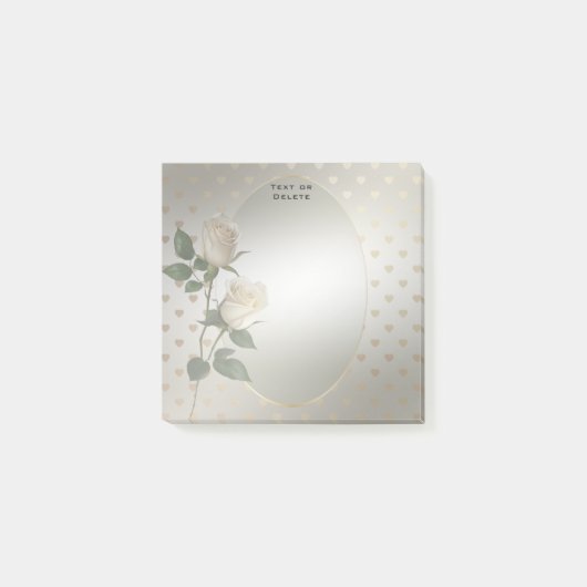 White Roses Gold Hearts Post it Notes (Voorkant)