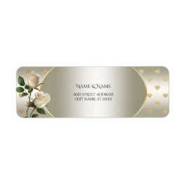 White Roses Gold Hearts Retouradres Label
