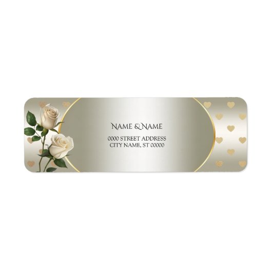 White Roses Gold Hearts Retouradres Label (Voorkant)