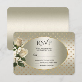 White Roses Gold Hearts RSVP-kaart RSVP Kaartje