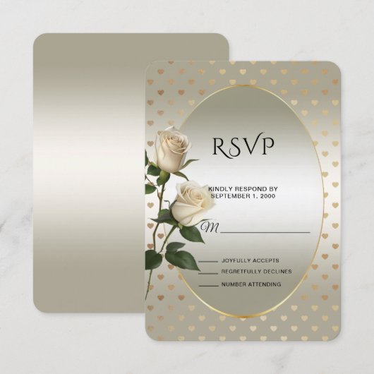 White Roses Gold Hearts RSVP-kaart RSVP Kaartje