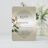 White Roses Gold Hearts RSVP-kaart RSVP Kaartje (Staand voorkant)